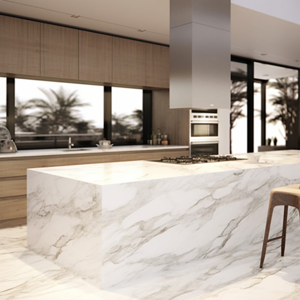 Ilot Central de Cuisine en Marbre "Calacatta Borghini" - MPC