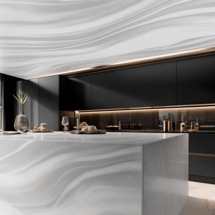 Ilot Central de Cuisine En Corian – “Gris Onyx”