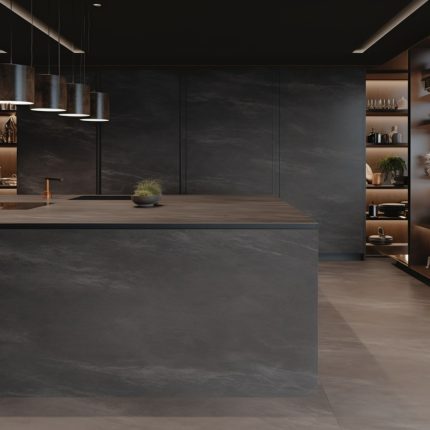 Ilot central de cuisine en Céramique – “Concrete Black”