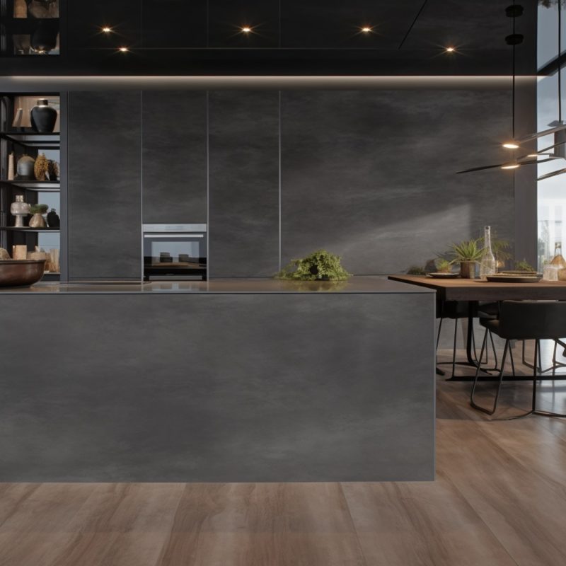 Ilot central de cuisine en Céramique - "Concrete Black" - MPC