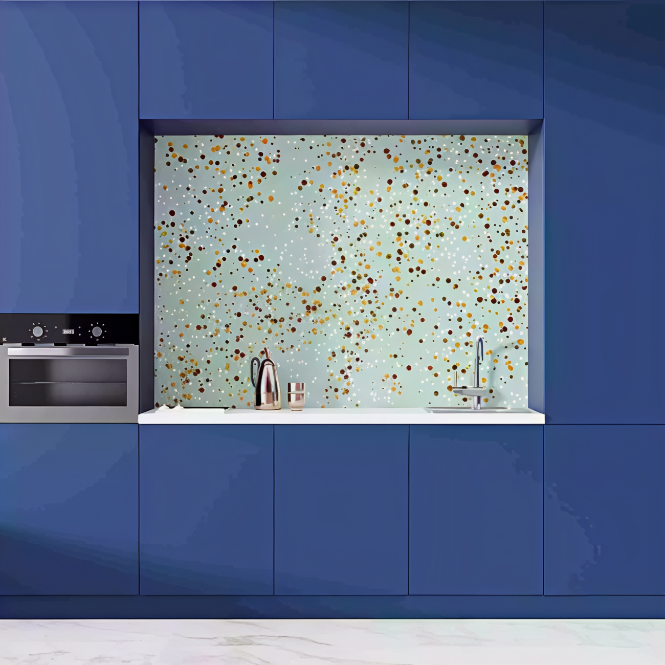 credence cuisine carreaux terrazzo bleu