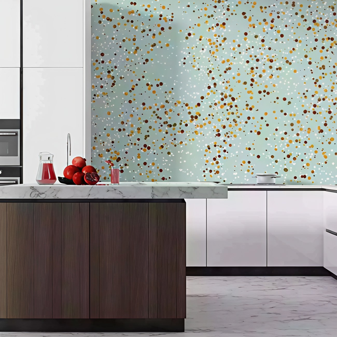 credence cuisine carreaux terrazzo bleu