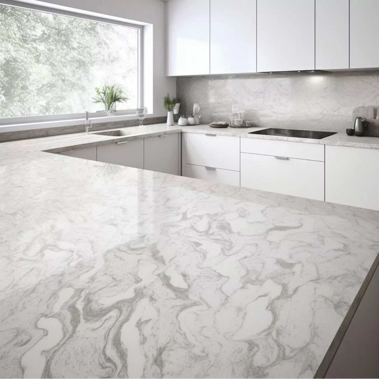 Plan de Travail Cuisine Quartz – “White Fusion Pental”