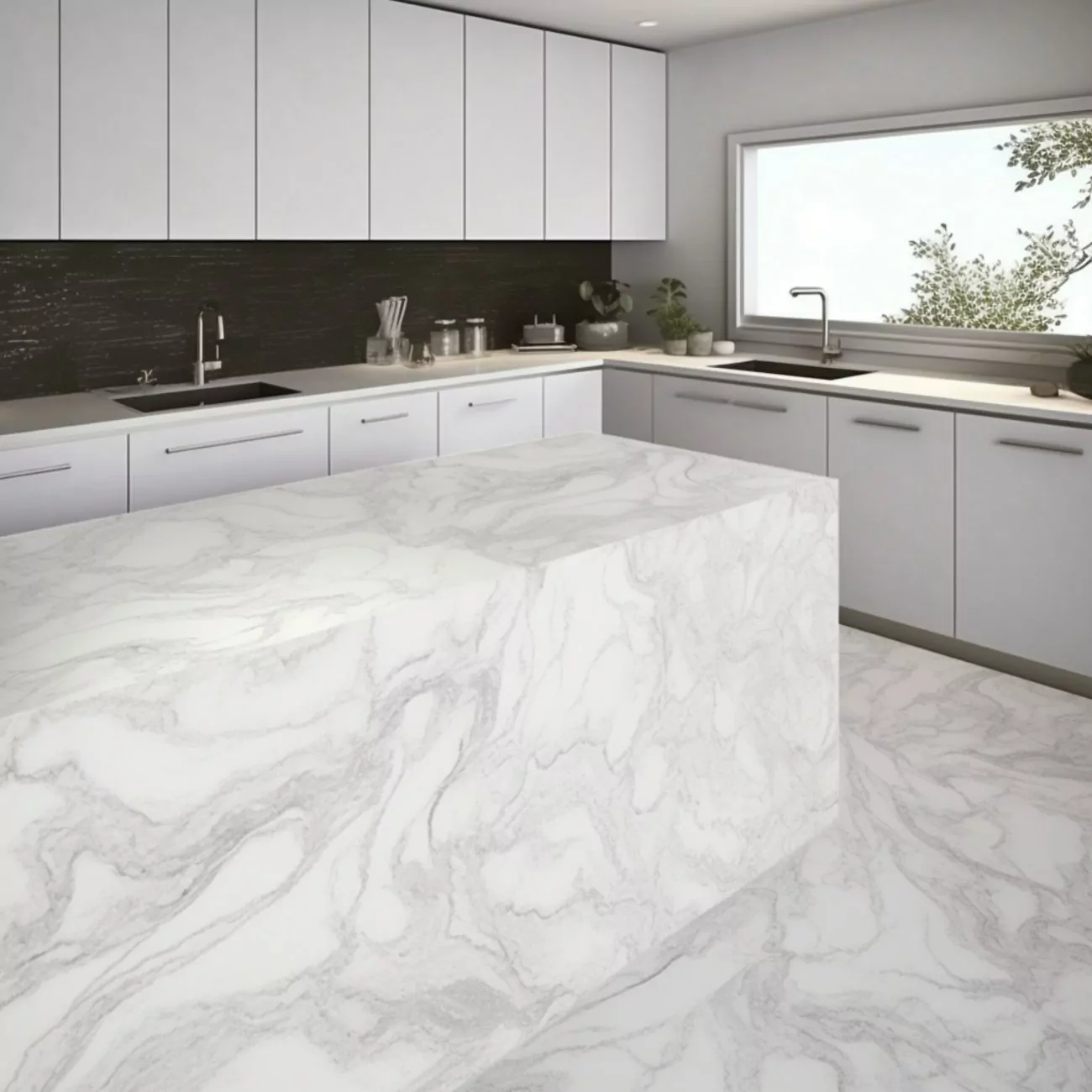 Plan de Travail Cuisine Quartz – “White Fusion Pental” 3