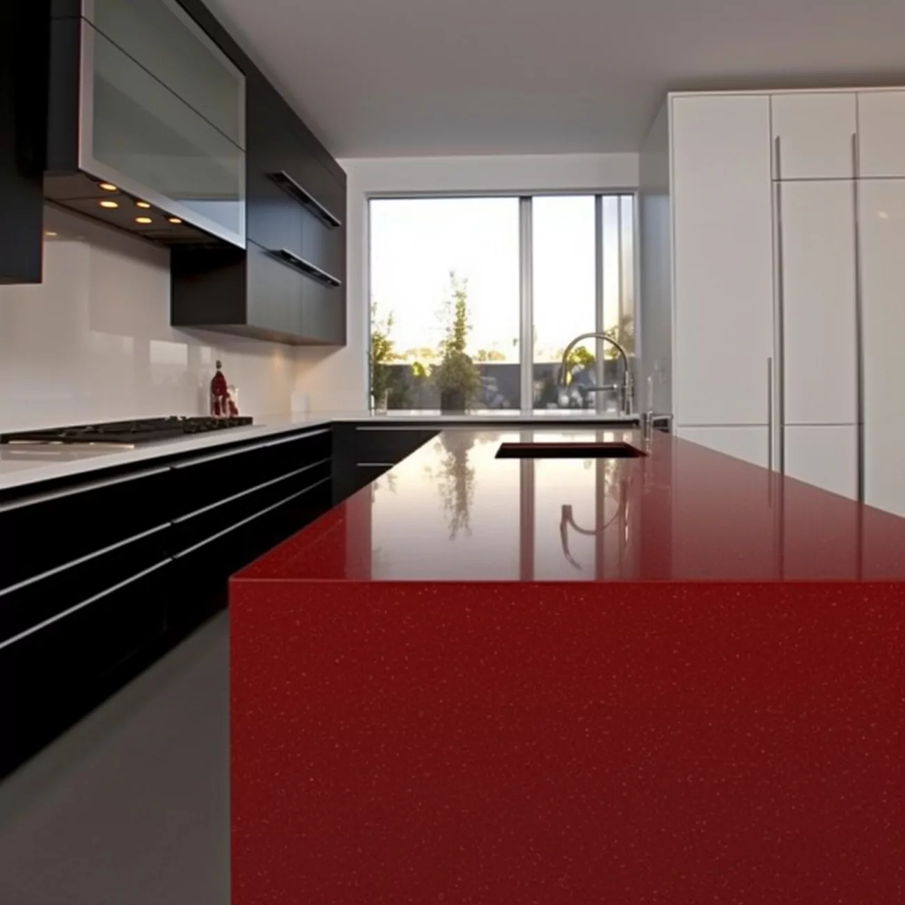 Plan de Travail Cuisine Quartz – “Red Shimmer” 4