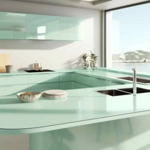 Plan Travail de Cuisine en Corian – “Mint Ice” 2