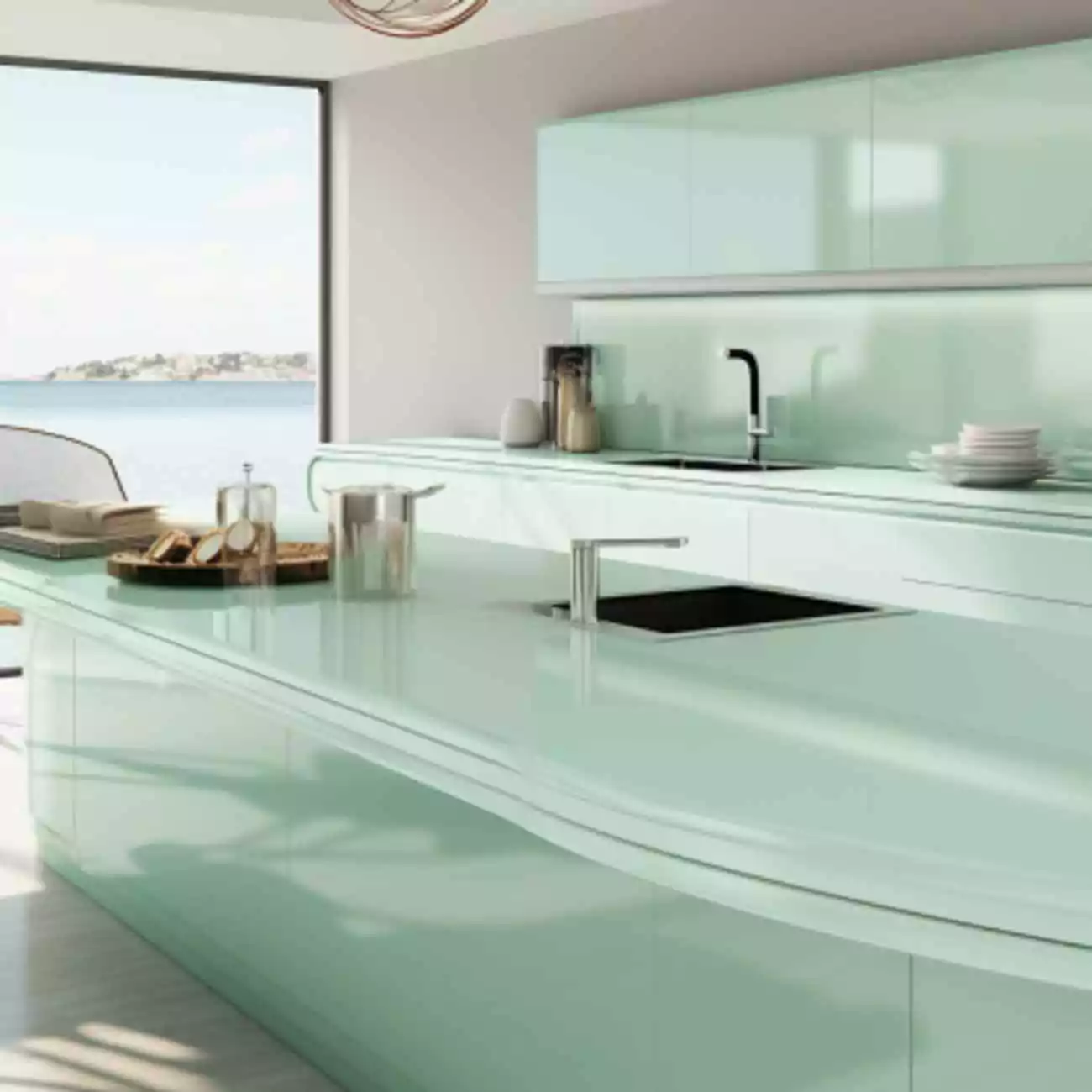 Plan Travail de Cuisine en Corian – “Mint Ice” 5