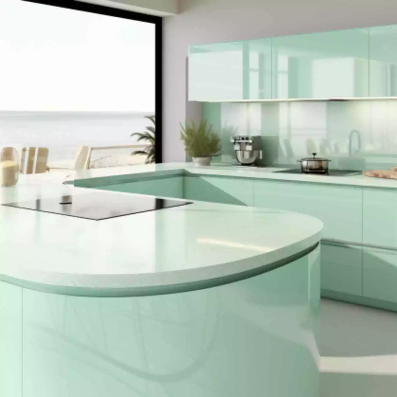 Plan Travail de Cuisine en Corian – “Mint Ice” 6