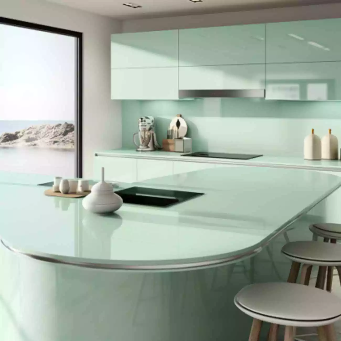 Plan Travail de Cuisine en Corian – “Mint Ice” 3