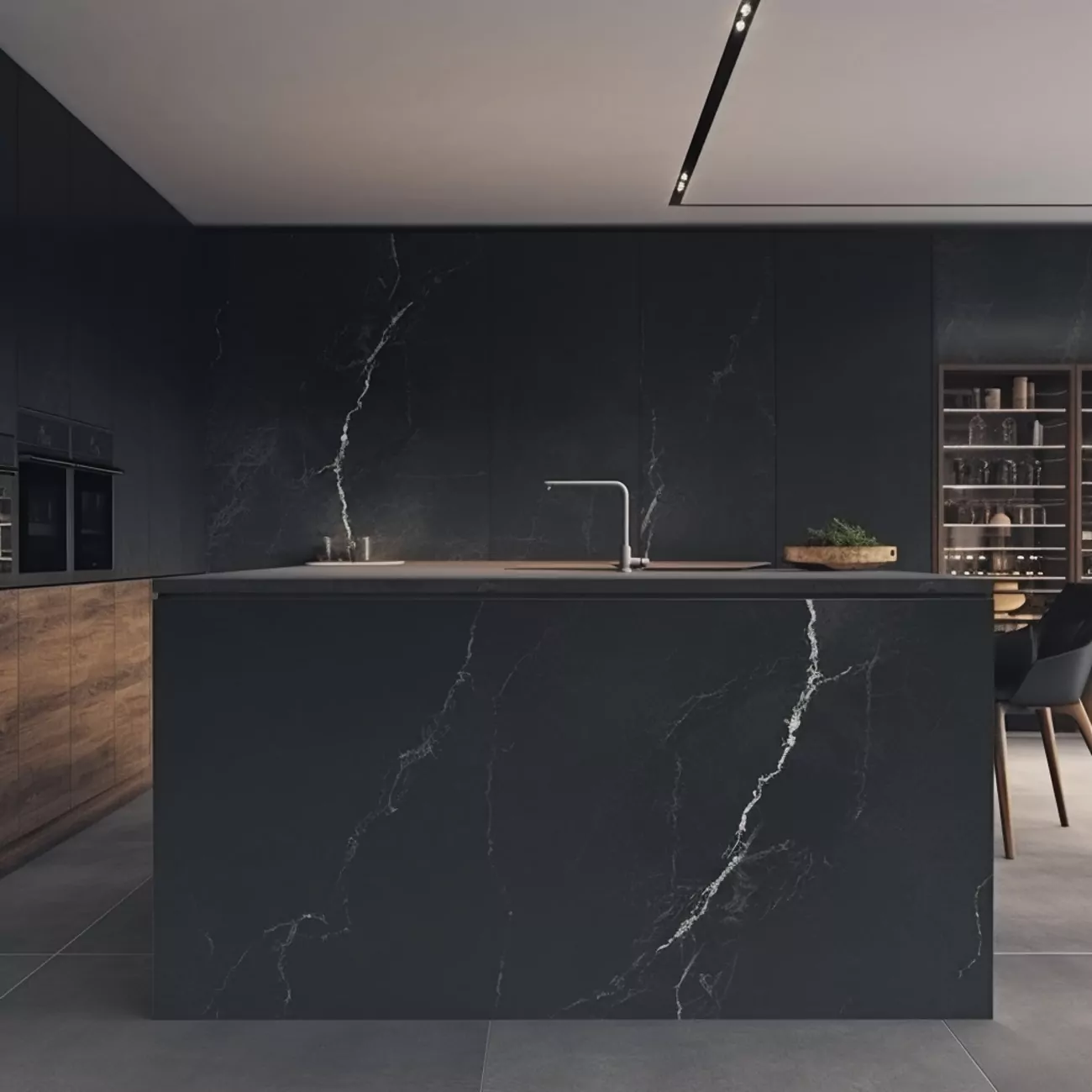 Ilot central de cuisine — “Charcoal Soapstone”