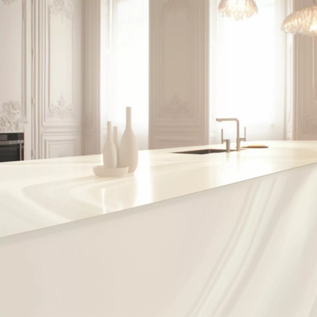 Ilot Central de Cuisine En Corian – “Onyx Blanc” 3