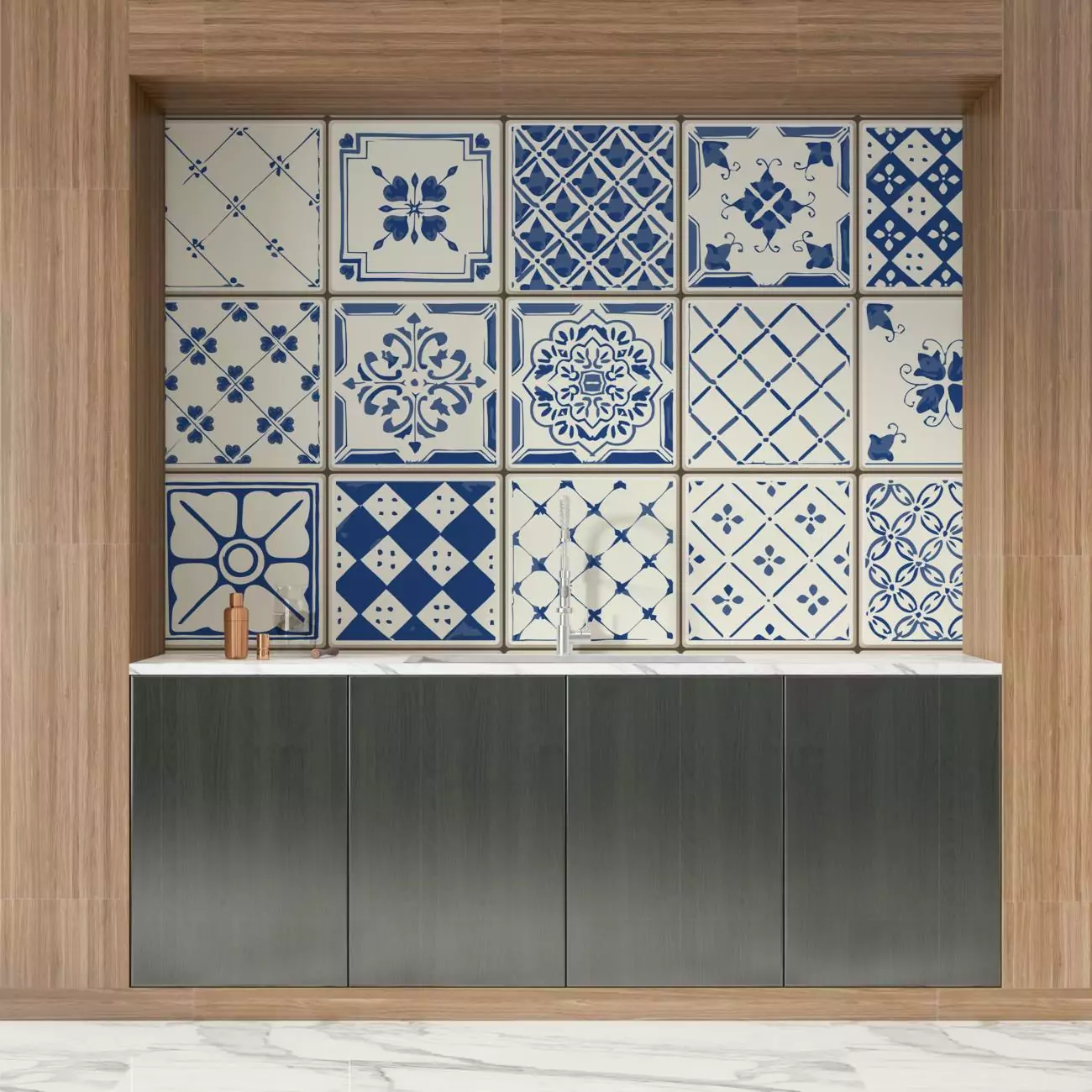 Crédence de cuisine “motif design carreaux bleu” 3