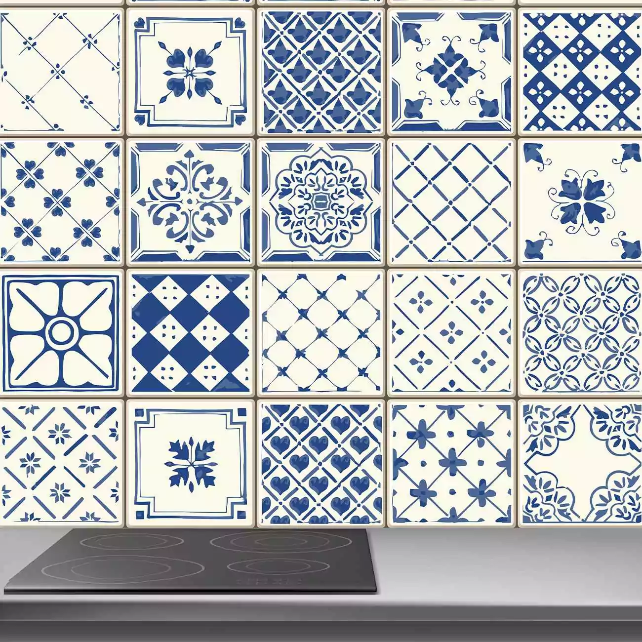 Crédence de cuisine “motif design carreaux bleu” 4