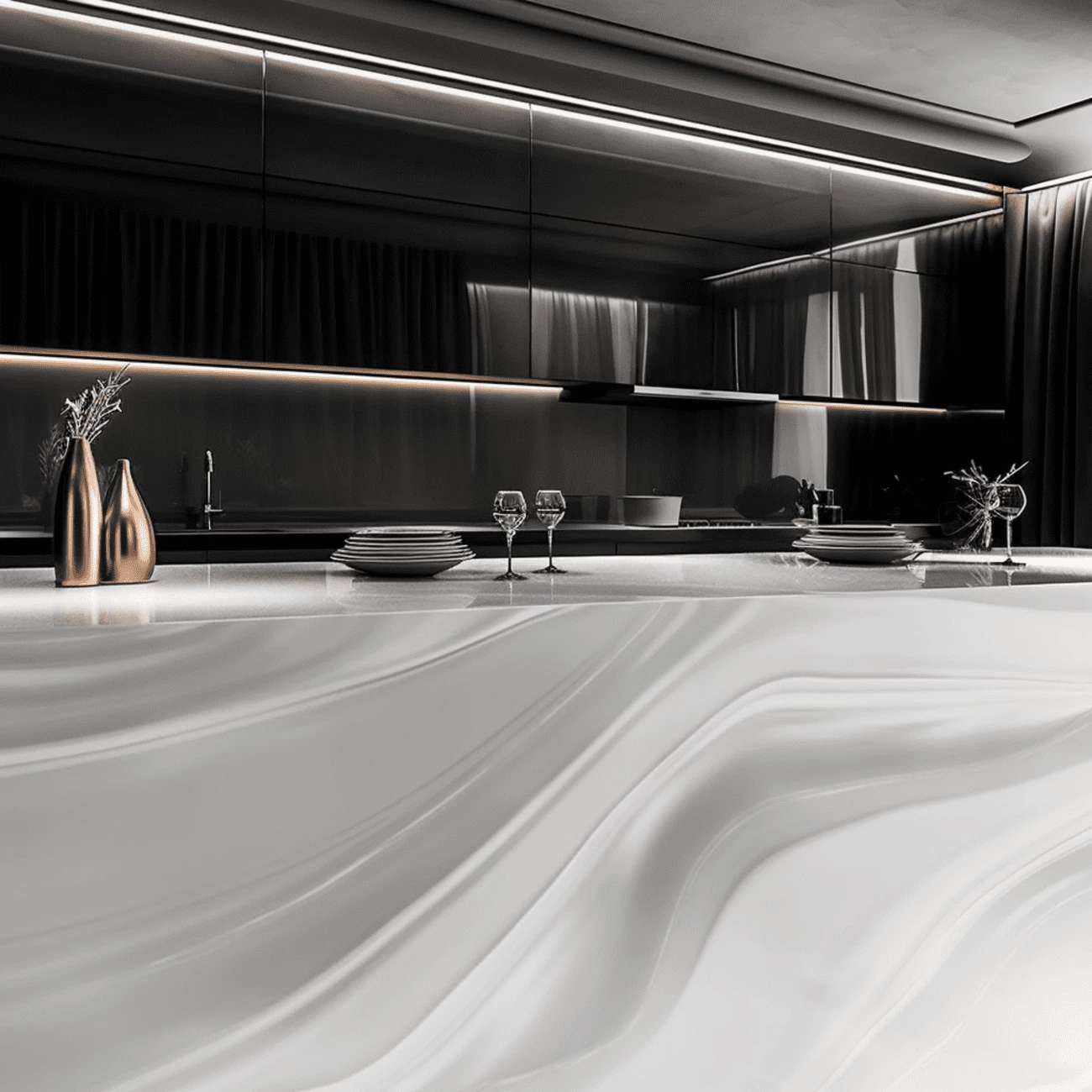 Ilot Central de Cuisine En Corian – “Gris Onyx” 4