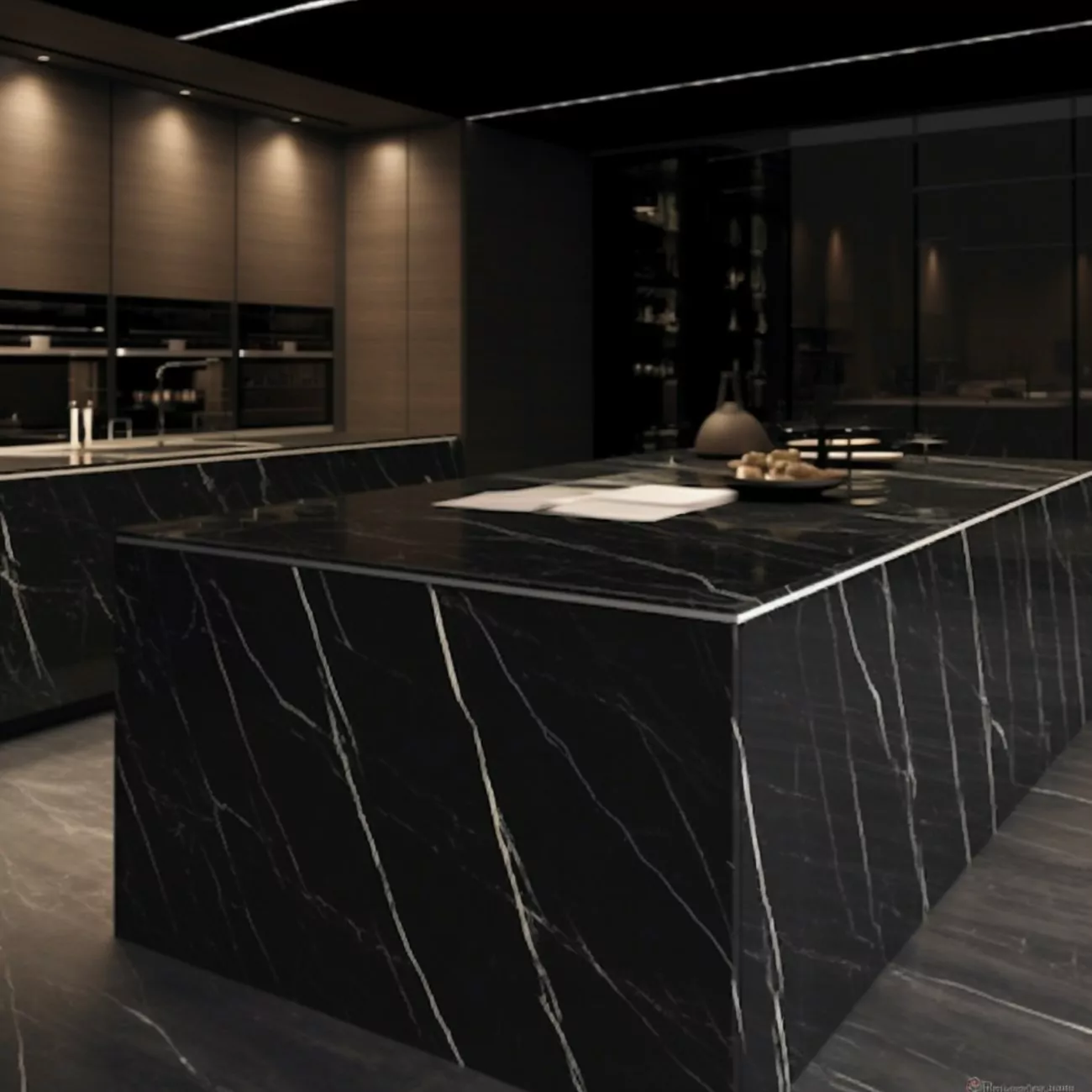 Ilot Central de Cuisine en Marbre Noir “Marquina” 3