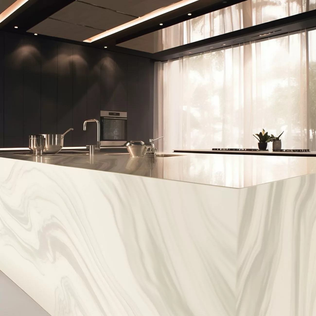 Ilot Central de Cuisine En Corian – “Onyx Blanc” 4