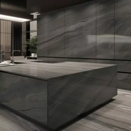 Ilot Central de Cuisine en Marbre Noir “Marquina” 6