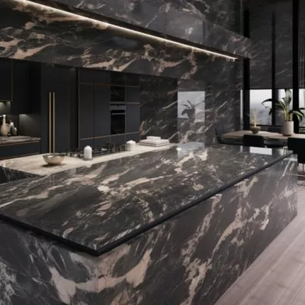 Ilot Central de Cuisine En Corian – “Onyx Blanc” 6