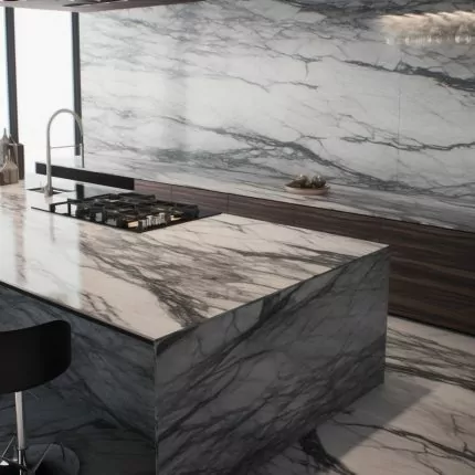 Ilot Central de Cuisine En Corian – “Onyx Blanc” 5