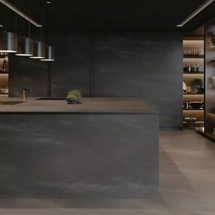 Ilot central de cuisine en Céramique – “Concrete Black” 2