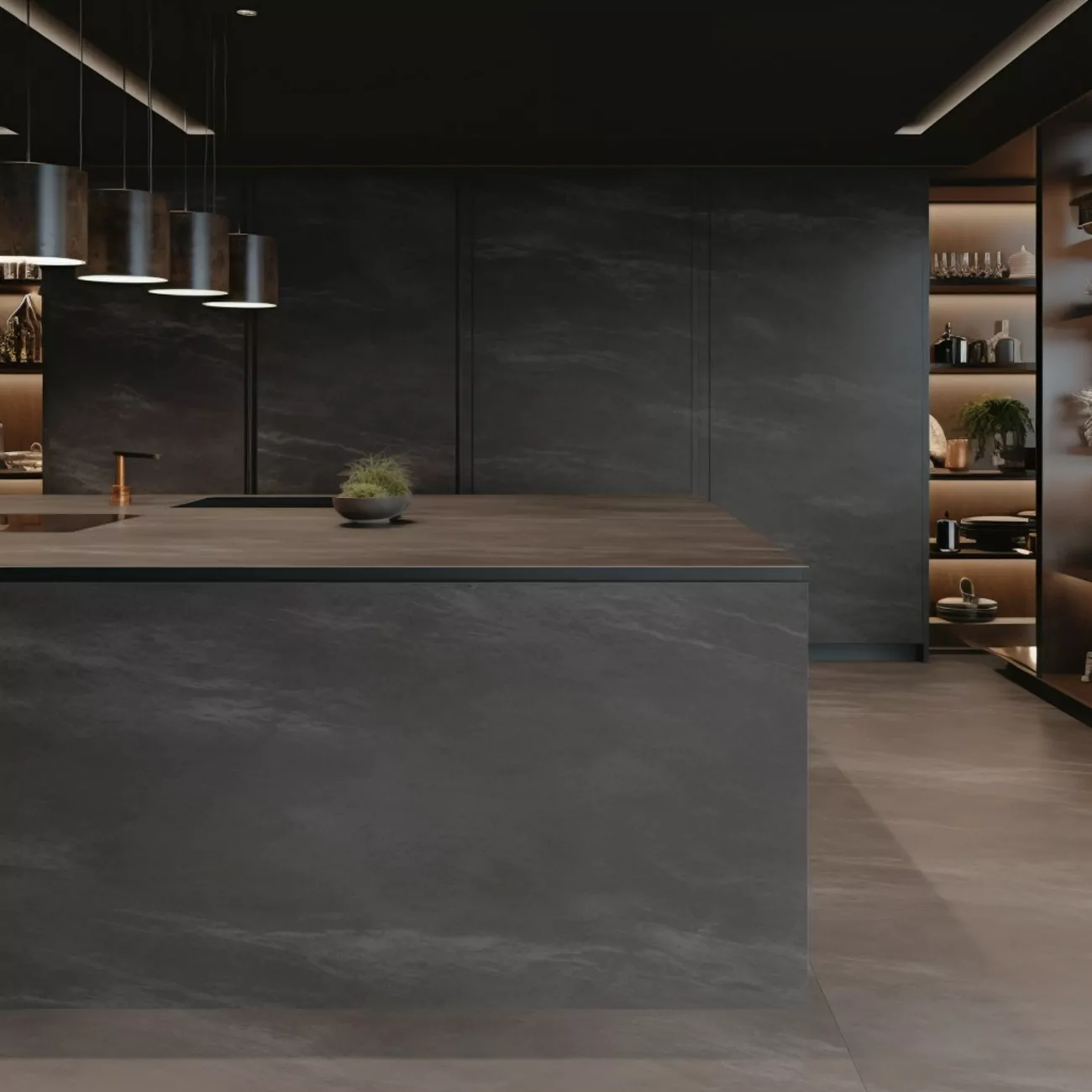 Ilot central de cuisine en Céramique – “Concrete Black”